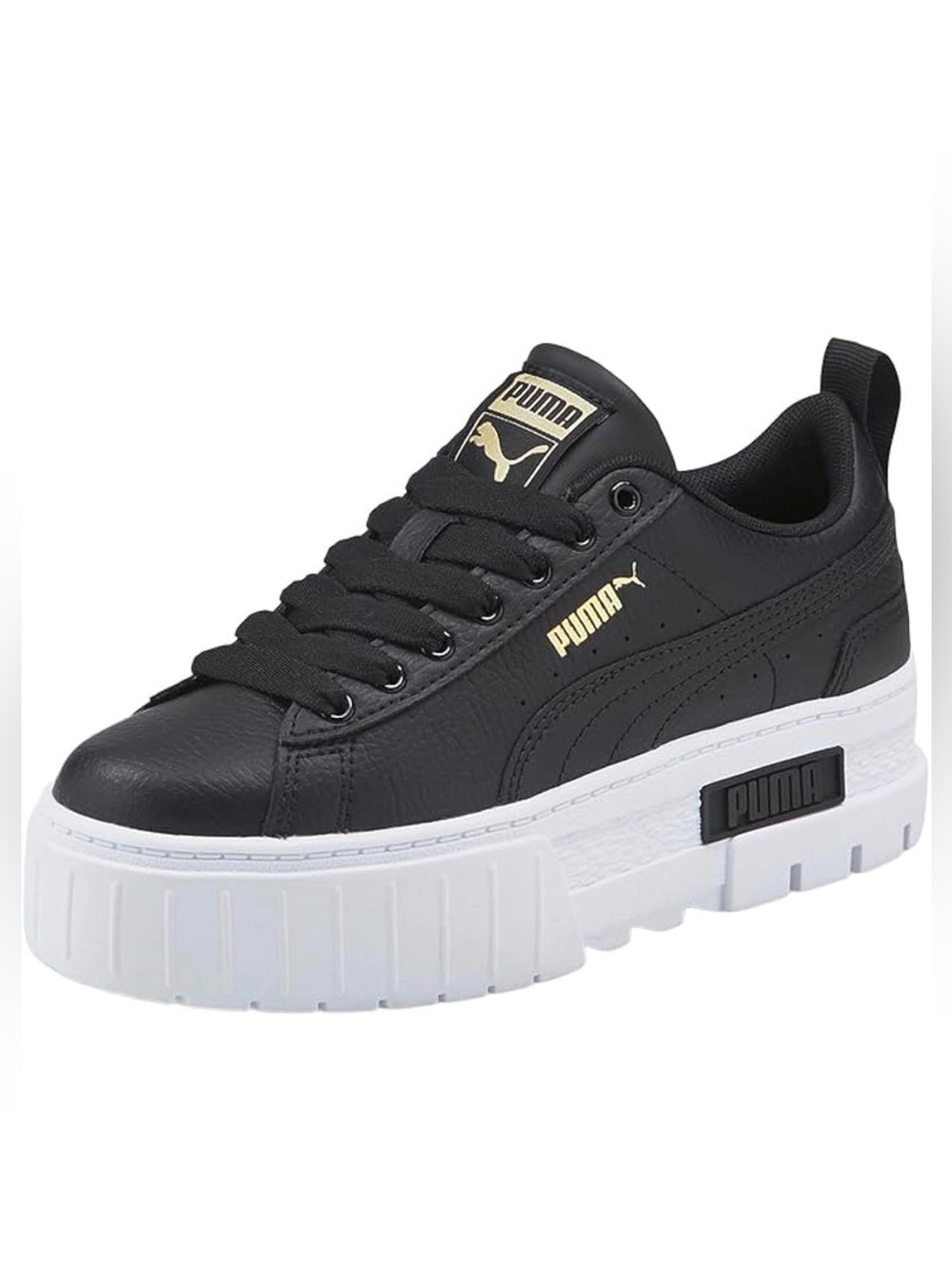 Puma Black Leather Sneakers with White Platform Sole Size 6 Big Kid